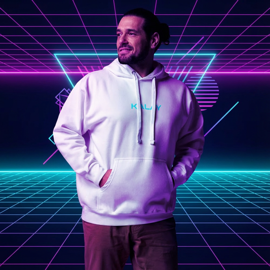 Felpa KALAY Sunset Grid - Hoodie Bianco Synthwave Vaporwave Streetwear Unisex