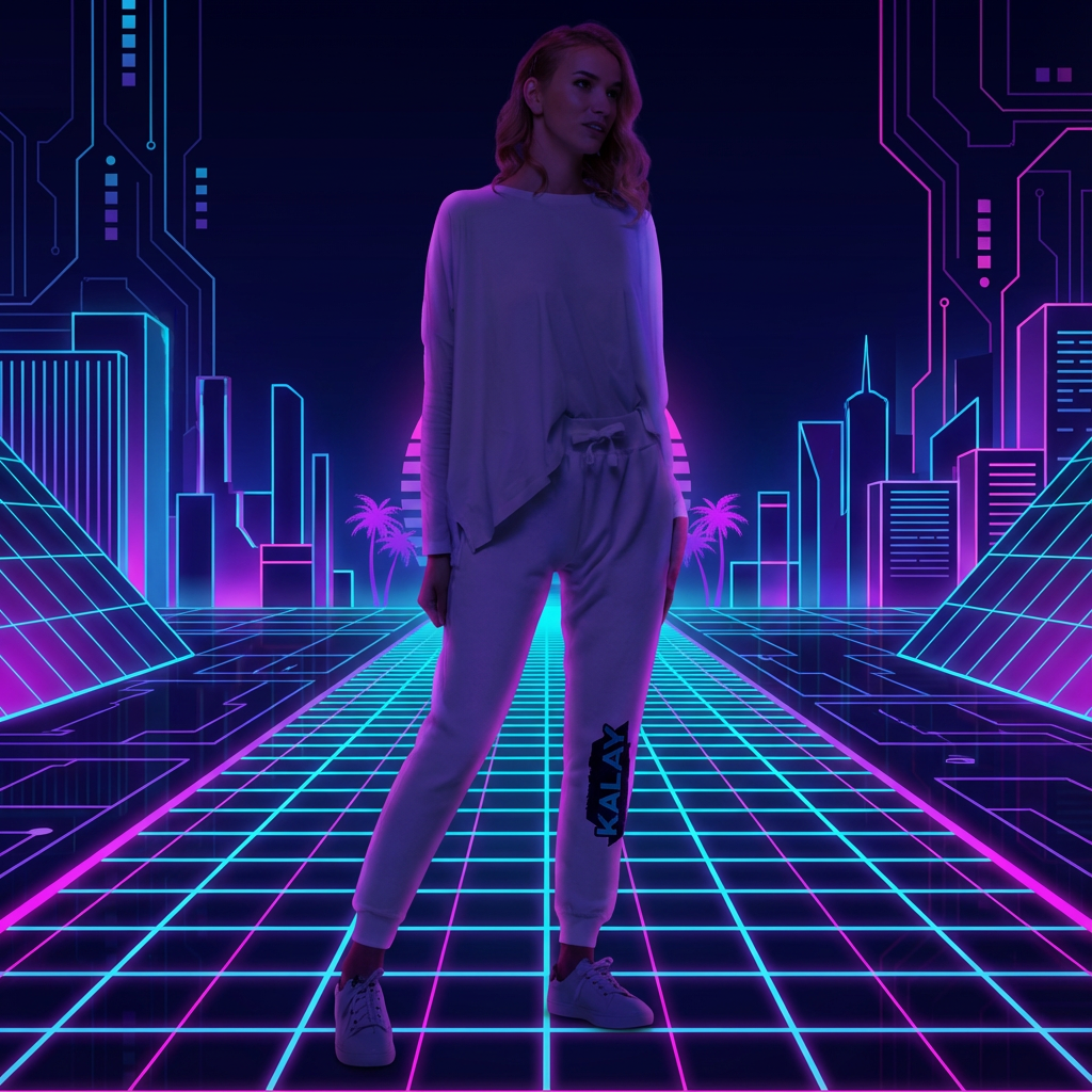 Pantalone KALAY Neon Joggers - Sweatpants Nero Synthwave Streetwear Unisex