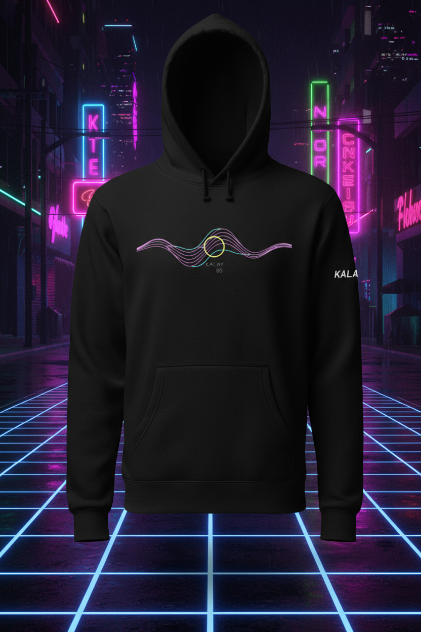 Felpa con Cappuccio "Wave Rider" - Hoodie Synthwave Frequenza Audio