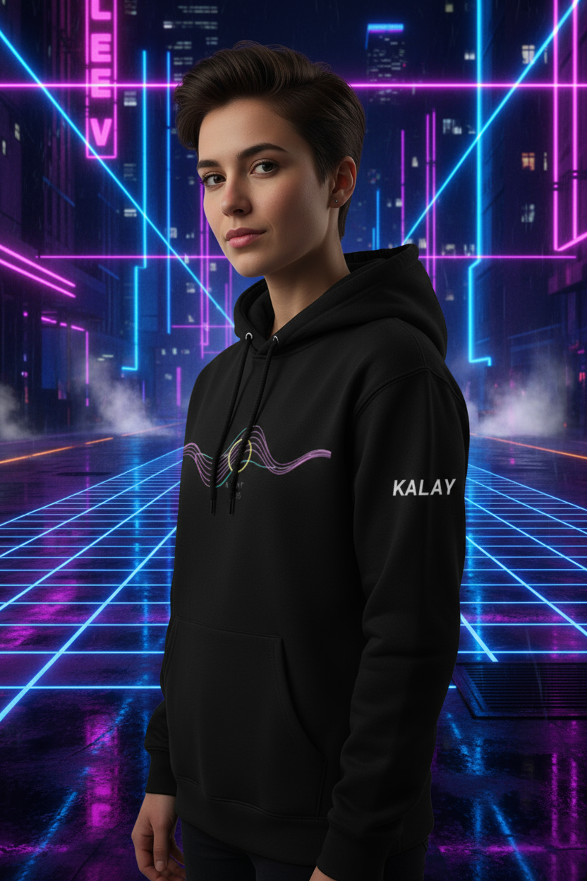 Felpa con Cappuccio "Wave Rider" - Hoodie Synthwave Frequenza Audio