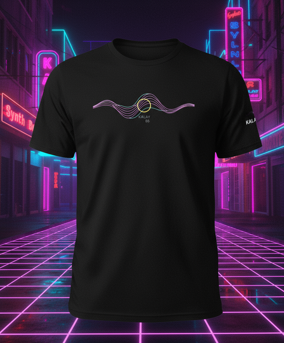 T-Shirt Synthwave "Wave Rider" - Frequenza Audio Neon 86 Retrowave