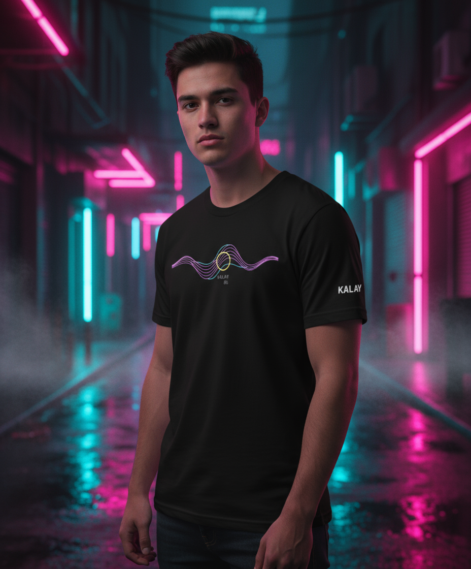 T-Shirt Synthwave "Wave Rider" - Frequenza Audio Neon 86 Retrowave