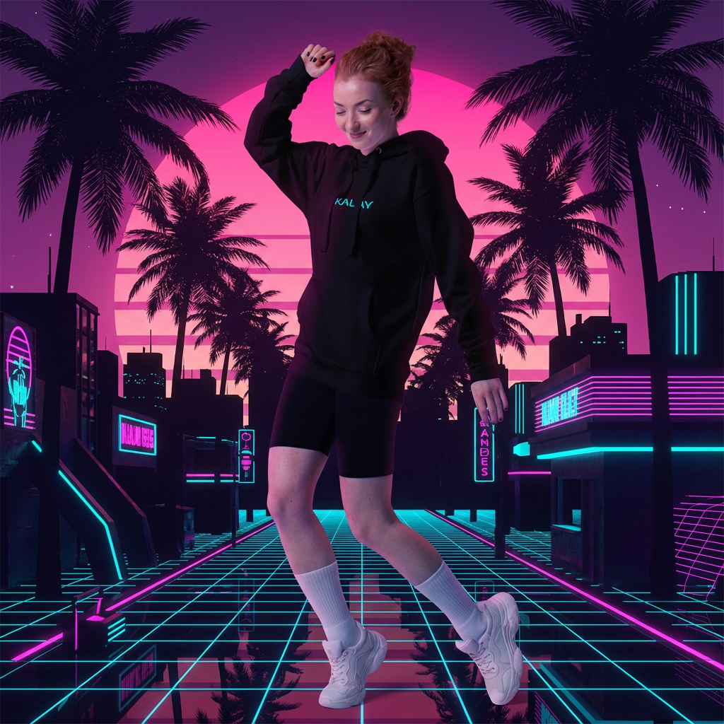 Felpa KALAY Sunset Grid - Hoodie Bianco Synthwave Vaporwave Streetwear Unisex