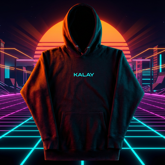 Felpa KALAY Sunset Grid - Hoodie Bianco Synthwave Vaporwave Streetwear Unisex