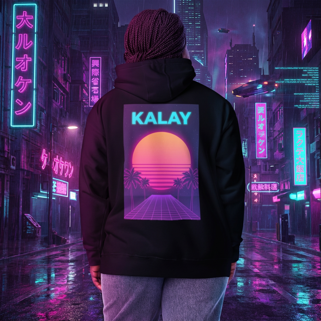 Felpa KALAY Sunset Grid - Hoodie Bianco Synthwave Vaporwave Streetwear Unisex