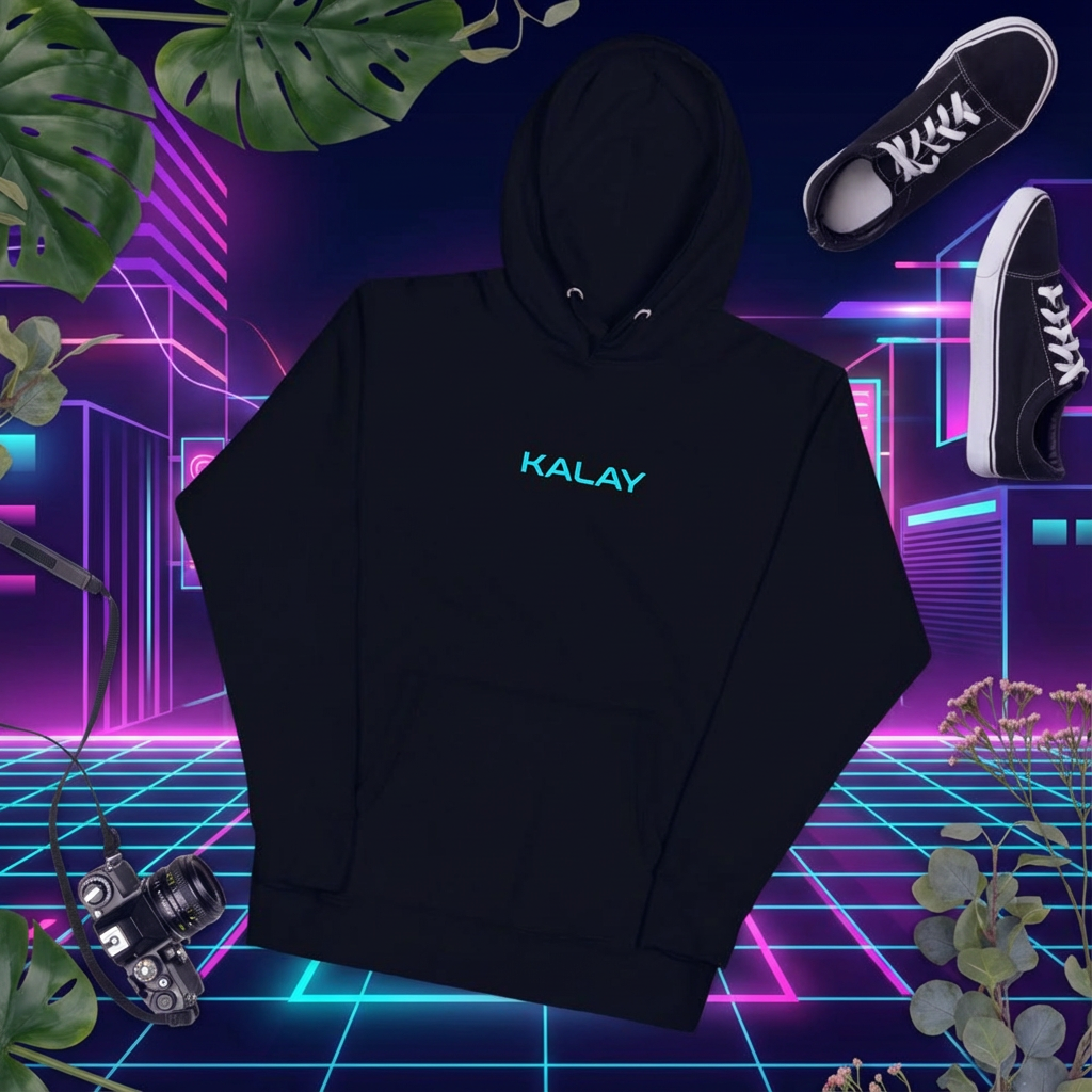 Felpa KALAY Sunset Grid - Hoodie Bianco Synthwave Vaporwave Streetwear Unisex