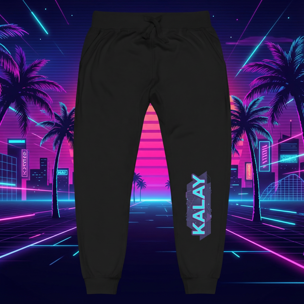 Pantalone KALAY Neon Joggers - Sweatpants Nero Synthwave Streetwear Unisex