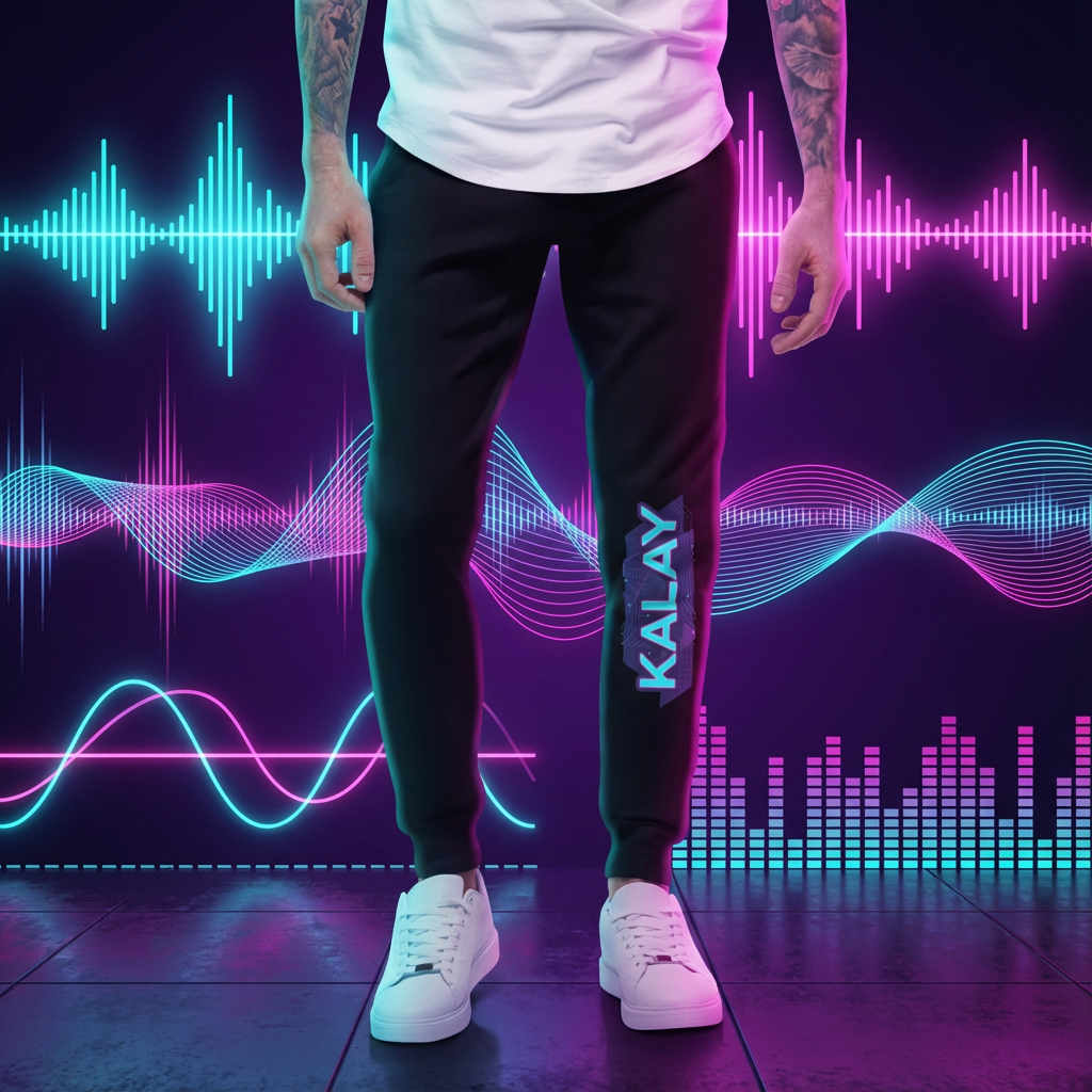 Pantalone KALAY Neon Joggers - Sweatpants Nero Synthwave Streetwear Unisex
