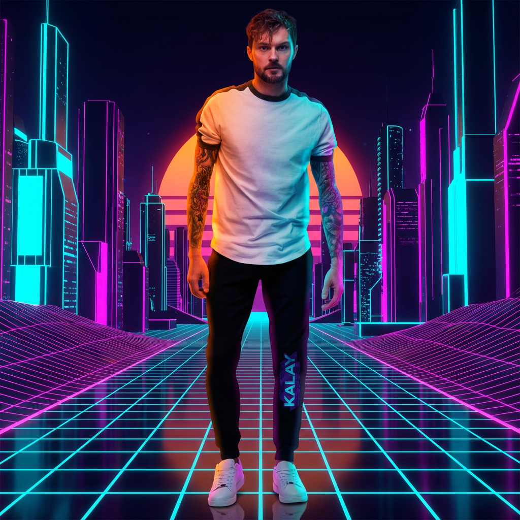 Pantalone KALAY Neon Joggers - Sweatpants Nero Synthwave Streetwear Unisex