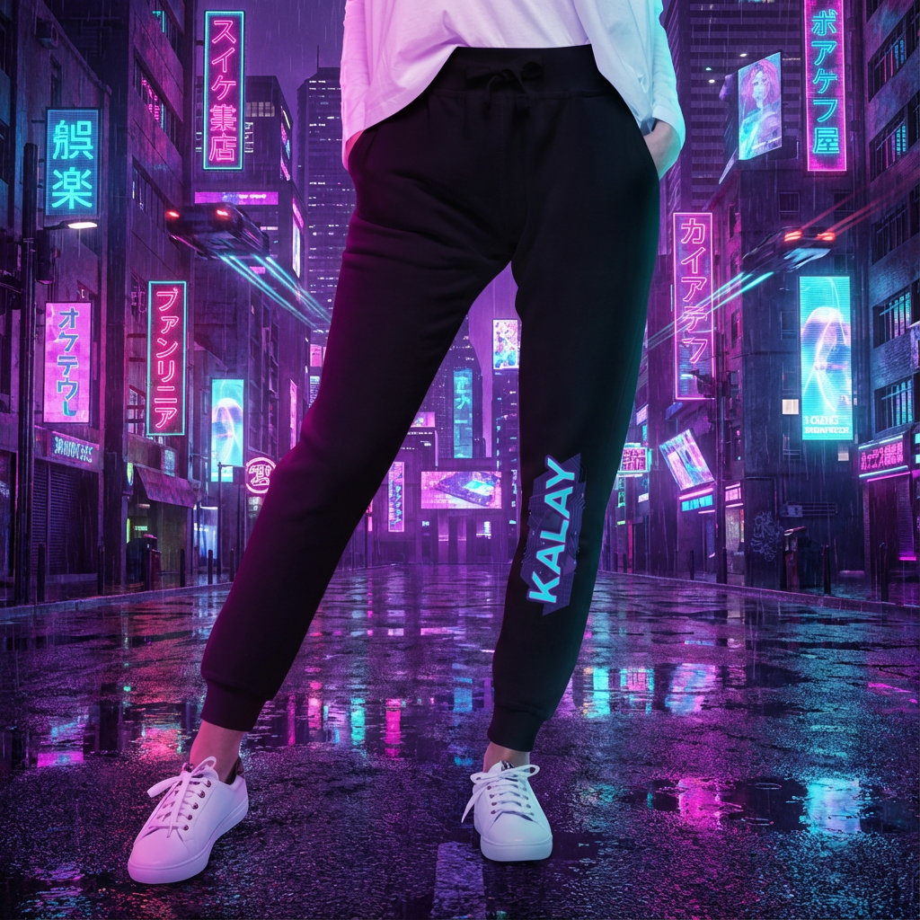 Pantalone KALAY Neon Joggers - Sweatpants Nero Synthwave Streetwear Unisex