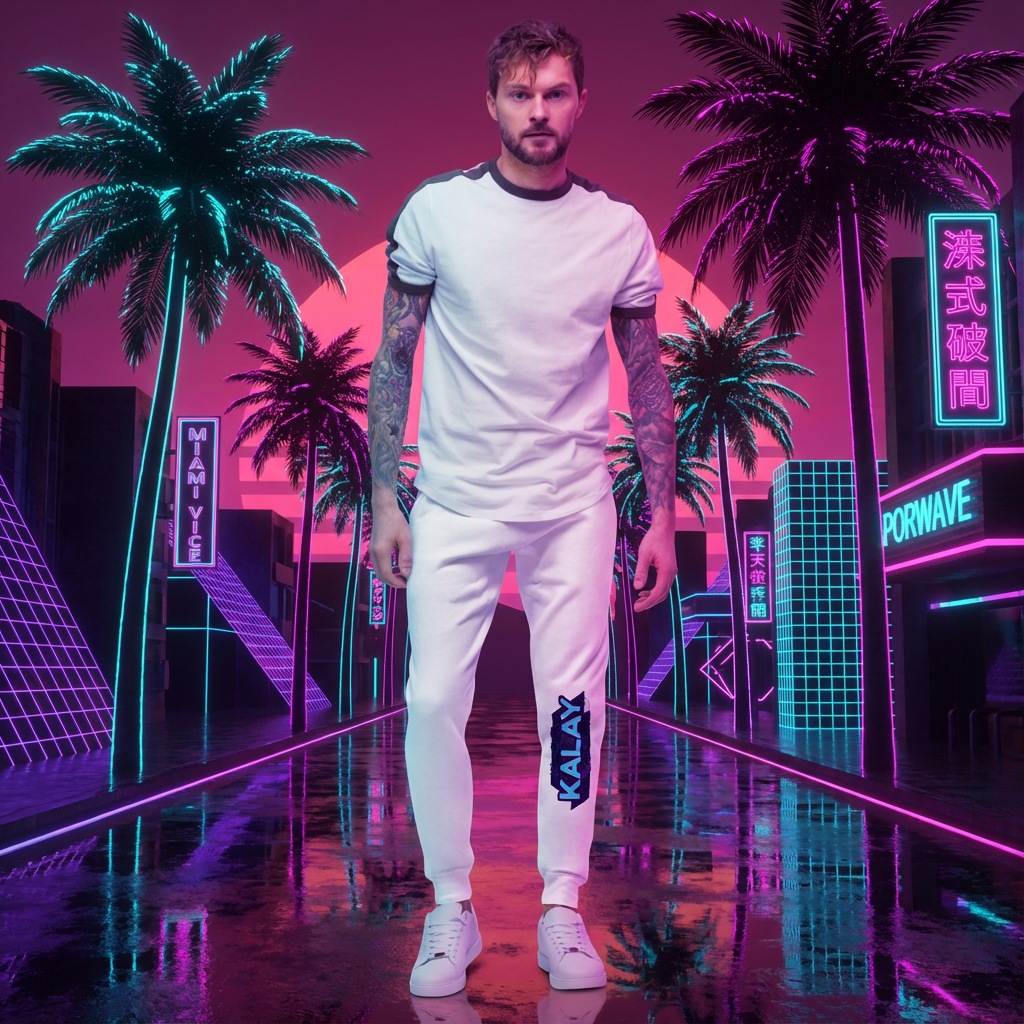 Pantalone KALAY Neon Joggers - Sweatpants Nero Synthwave Streetwear Unisex