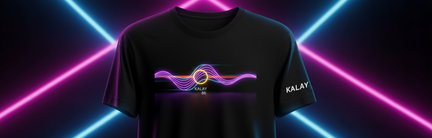 T-Shirt Synthwave "Wave Rider" - Frequenza Audio Neon 86 Retrowave